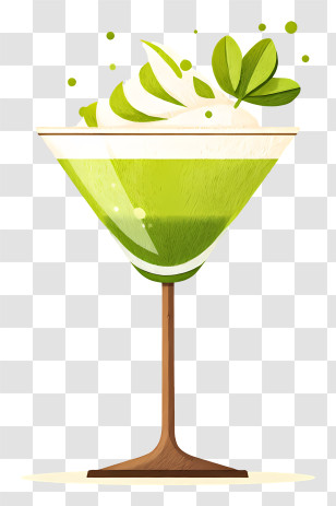 Matcha Martini Cocktail - Green Cocktail With Leaf Garnish Transparent PNG