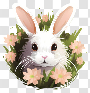 Bunny Ears With Daisy Flower - Cute Rabbit With Flowers Transparent PNG