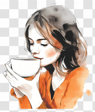 Drinking Coffee - Woman Drinking From Cup Transparent PNG