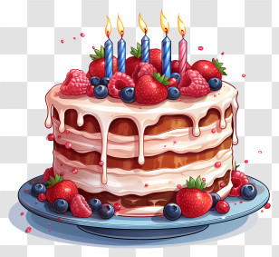 Birthday Cake - Fancy Berry-Decorated Birthday Cake Transparent PNG