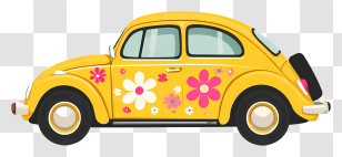 Vintage Yellow Car - Yellow Floral Vintage Car Transparent PNG