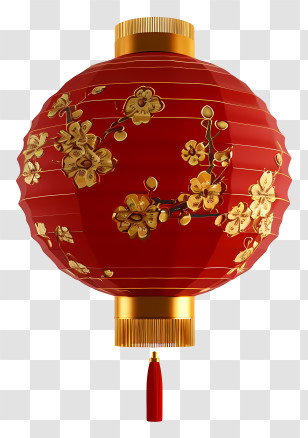 Chinese New Year - Red Chinese Paper Lantern With Golden Floral Patterns Transparent PNG