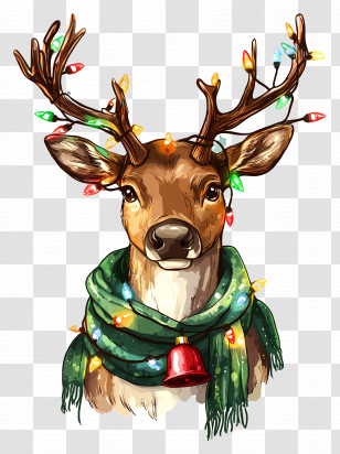 Christmas Deer - Festive Reindeer Cartoon With Christmas Lights Transparent PNG