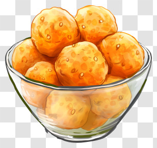 Laddu - Glass Bowl Filled With Orange Snacks Transparent PNG