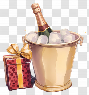 Champagne Bottle - Champagne Bottle In Golden Ice Bucket With Gift Box Transparent PNG