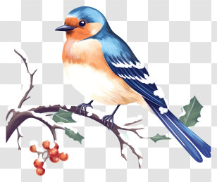 Bird - Blue And Orange Bird Perched On A Branch Transparent PNG