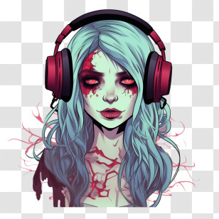 Zombie Girl - Pale Blue-Haired Girl With Headphones Art Transparent PNG
