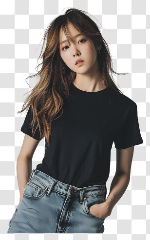 Hyomin - Woman In Black T-Shirt And Jeans Transparent PNG