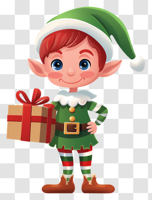 Happy Elf - Elf Carrying A Christmas Gift Box Transparent PNG