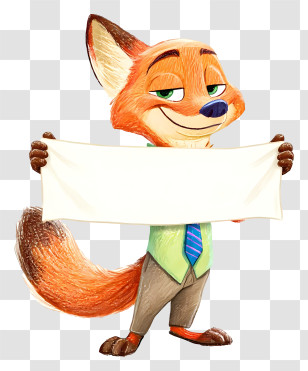 Nick Wilde Holding Blank Signboard - Sly Fox Holding A Blank Banner Transparent PNG