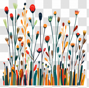 Grass Patch - Colorful Garden Flowers Illustration Transparent PNG