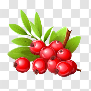 Red Cranberries - Red Berries And Green Leaves Illustration Transparent PNG