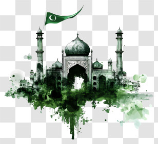 Pakistan Day - Green Mosque With Flag Illustration Transparent PNG