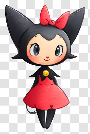 Watercolor Kuromi - Cartoon Cat In Red Dress Transparent PNG