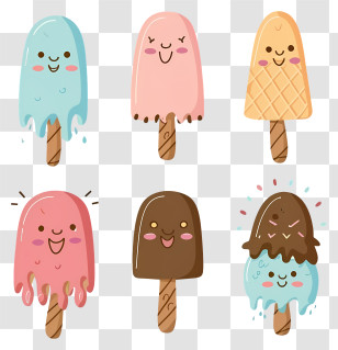 Ice Cream Pops - Cute Cartoon Ice Cream Popsicle Set Transparent PNG