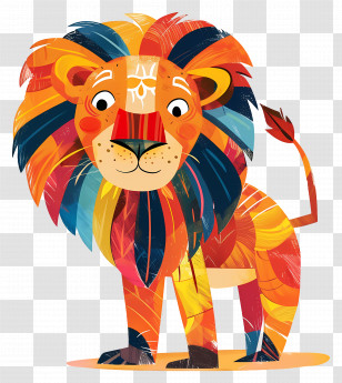 Lion - Colorful Cartoon Lion With Bright Mane Transparent PNG