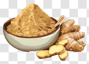 Powdered Ginger - Ginger Roots And Powdered Spice In A Bowl Transparent PNG
