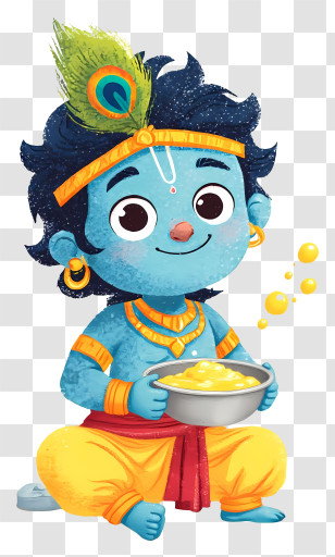 Lord Krishna - Blue Cartoon Character With Bowl Transparent PNG
