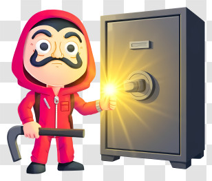 Cartoon Heist - Masked Robber Opening Safe Transparent PNG