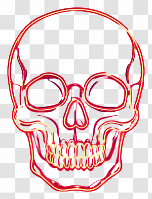 Neon Line - Colorful Skull Outline Transparent PNG