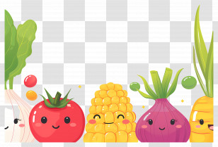 Food Background - Cute Vegetables Illustration With Faces Transparent PNG