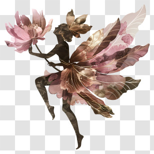 Flower Fairy - Silhouette Fairy With Flowers And Wings Transparent PNG