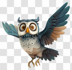 3d Bird - Cute Owl With Flowers On Branch Transparent PNG