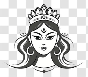 Durga Devi - Monochrome Goddess Icon Transparent PNG