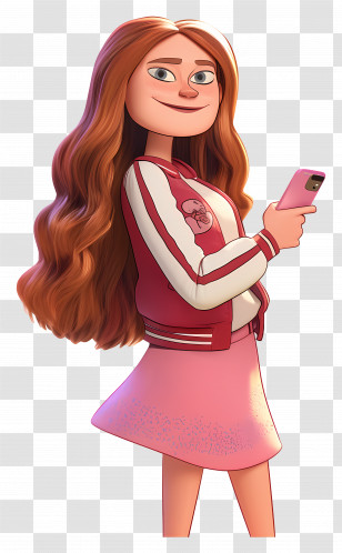 Poppy Prescott - Modern Girl With Phone And Red Jacket Transparent PNG
