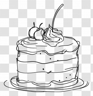 Cake Drawing - Minimalist Sketch Of Cake With Cherries On Top Transparent PNG