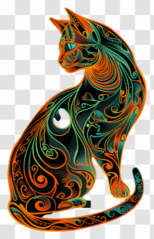 Line Art - Artistic Swirl Pattern On Cat Illustration Transparent PNG