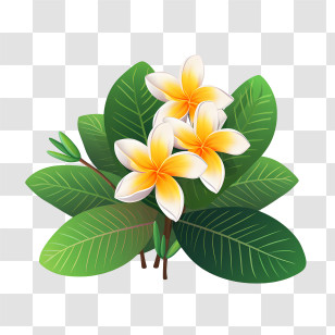 Plumeria Flower - Tropical Plumeria Flowers With Leaves Transparent PNG