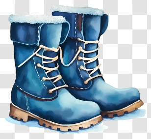 Watercolor Winter Boots - Watercolor Illustration Of Blue Winter Boots Transparent PNG