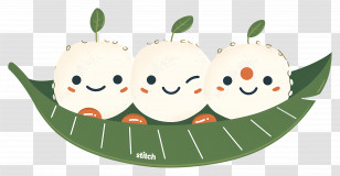 Rice Balls - Smiling Rice Balls On Leaf Cartoon Illustration Transparent PNG