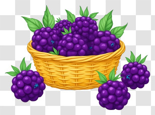 Blackberries In Woven Basket - Purple Berries In Woven Basket Transparent PNG