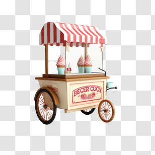 Ice Cream Cart - Vintage Ice Cream Cart With Striped Canopy Transparent PNG