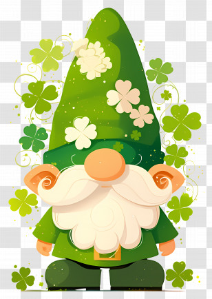 St Patricks Day Gnome - Green Gnome With Shamrocks Transparent PNG