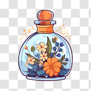 Perfume Bottle - Graceful Perfume Bottle Adorned With Flowers Transparent PNG