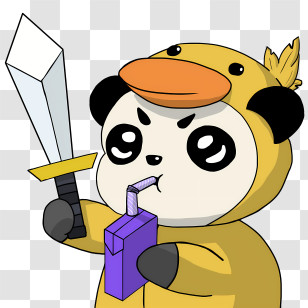 Emoji - Cartoon Panda In Duck Costume Drinking Juice Transparent PNG