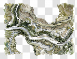 Aerial View - Detailed Topographic Map Illustration Transparent PNG