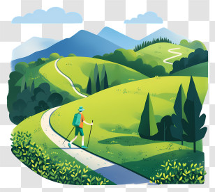 Hiking On Green Grass - Hiker Exploring Green Hills Transparent PNG