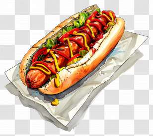 Hot Dog With Toppings - Delicious Hot Dog With Mustard And Ketchup Transparent PNG