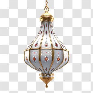 Islamic Lantern - Hanging Decorative Lantern In White And Gold Design Transparent PNG