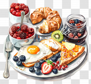 Continental Breakfast - Illustrated Delicious Breakfast Platter Transparent PNG