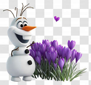 Frozen Olaf - Happy Snowman With Purple Flowers Transparent PNG