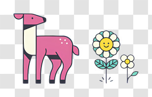 Cartoon Deer - Pink Animal And Happy Flower Cartoon Transparent PNG
