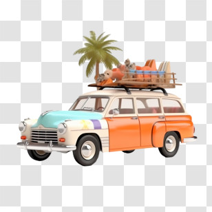 Retro Car - Vintage Car Decorated With Surfboards For Beach Ride Transparent PNG