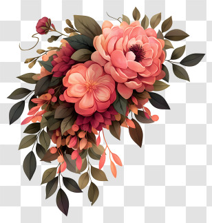 Pink Cascade Bouquet - Pink And Brown Floral Arrangement Transparent PNG