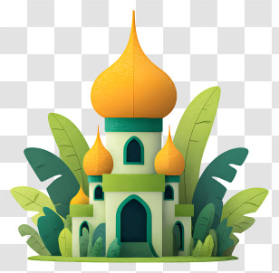 Mosque Dome - Green And Yellow Fantasy Castle Transparent PNG
