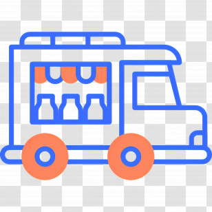 Milk Truck - Simple Line Art Food Truck With Bottles Transparent PNG